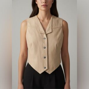 VTG Wilsons Leather Vest Women's Size S Tan Western Cowgirl Snap Button V Neck